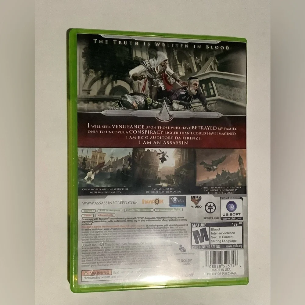 Assassin's Creed II Xbox 360 Game - Green Case Red Logo